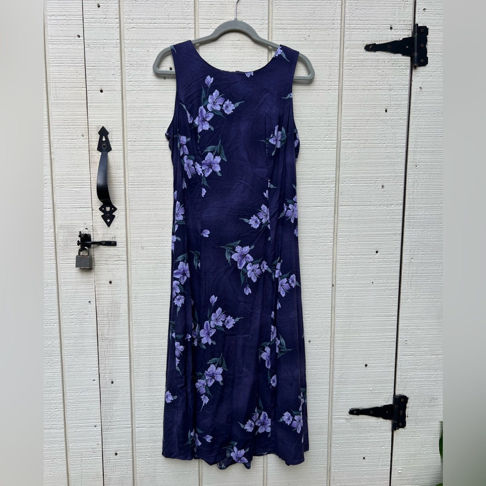 Alesia International Dress Sz 14 Vintage Sleeveless Purple Floral Hawaiian Y2K‎
